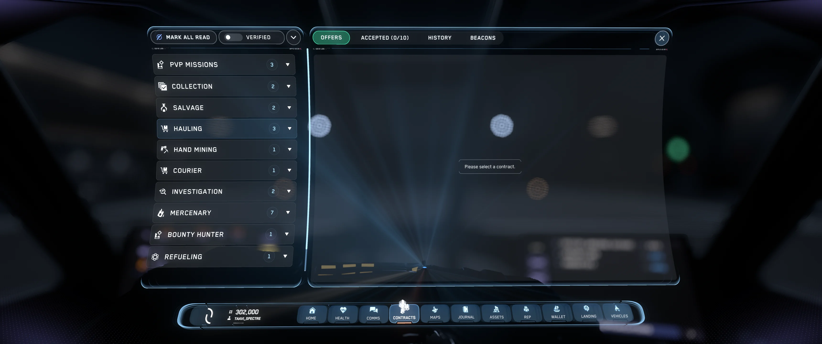 Star Citizen contracts manager with missions for earning aUEC