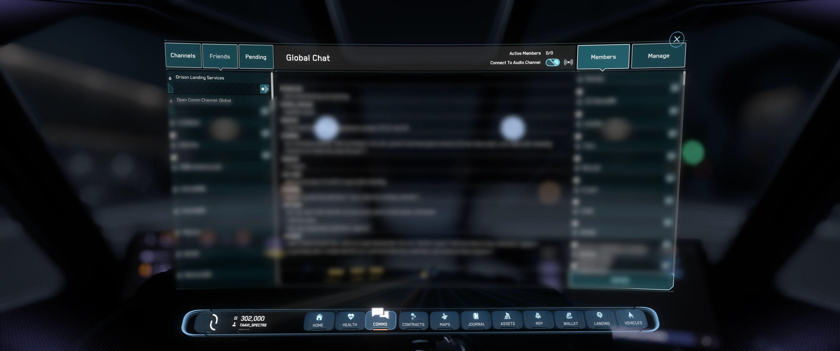 Star Citizen MobiGlass communications tab used to call ATC