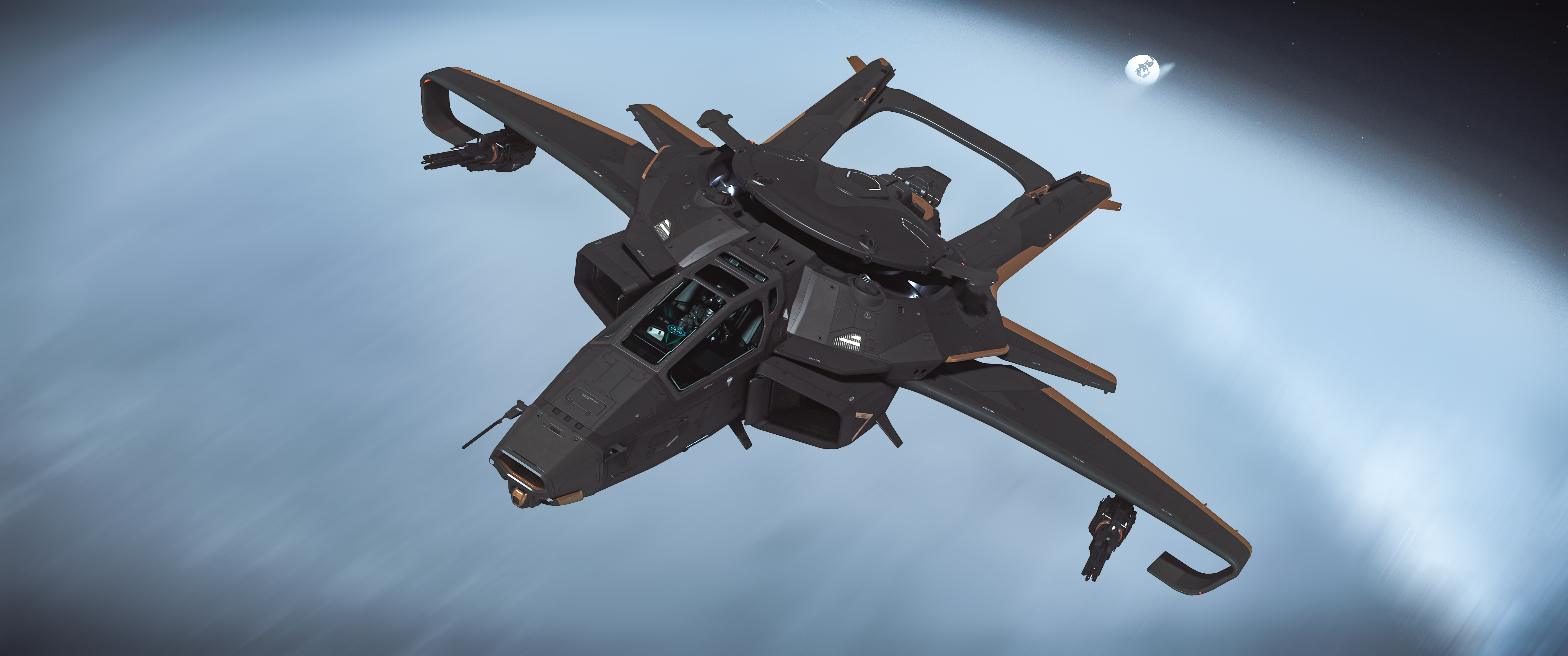 Anvil F7C-R Tracker MkII in black flying above microtech towards the camera