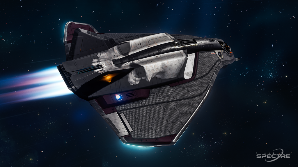 Aegis Avenger Titan in Skullcrusher paint flying in space in Star Citizen