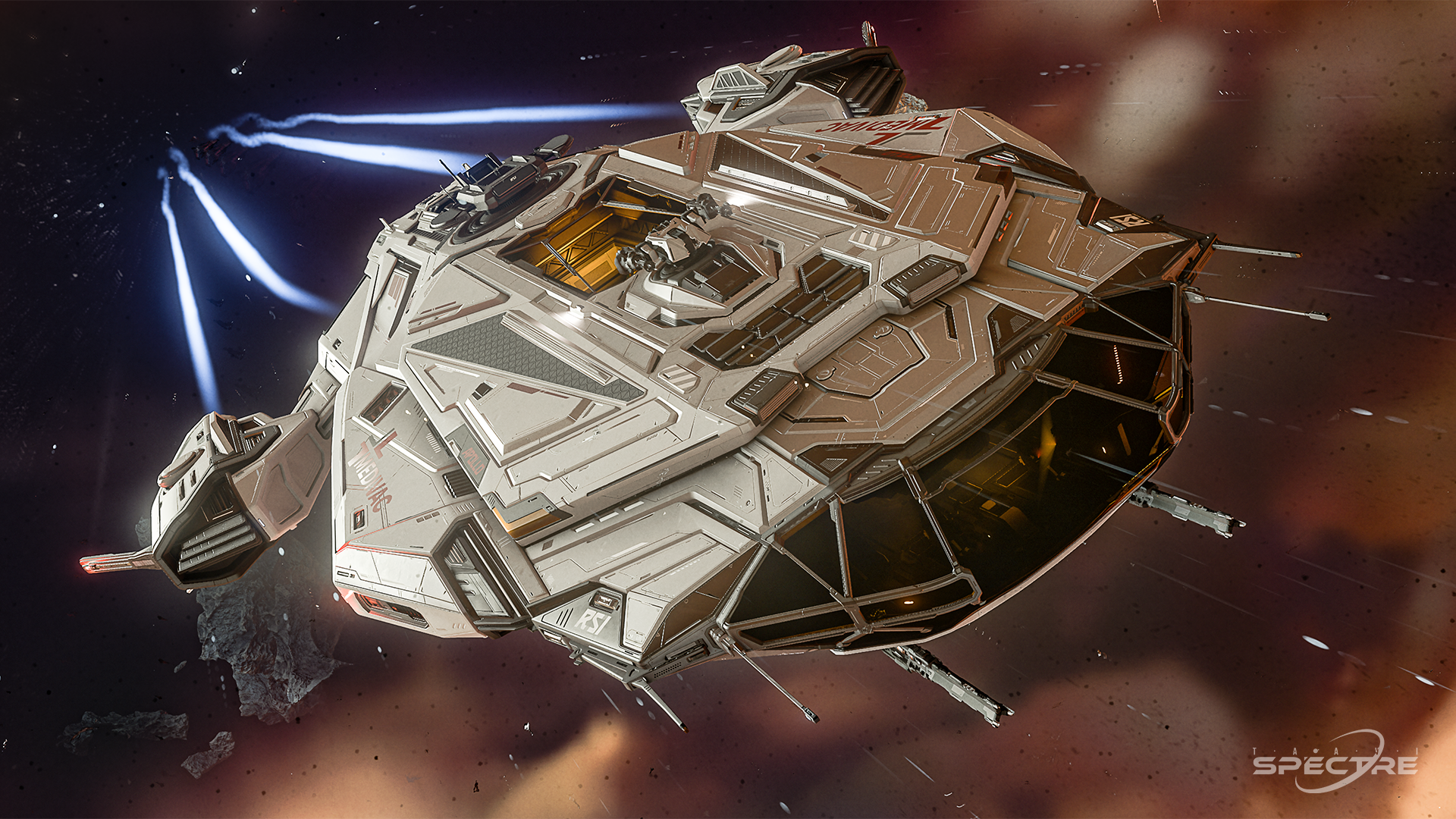 Aegis Eclipse stealth bomber in Meridian paint flying above clouds in Star Citizen