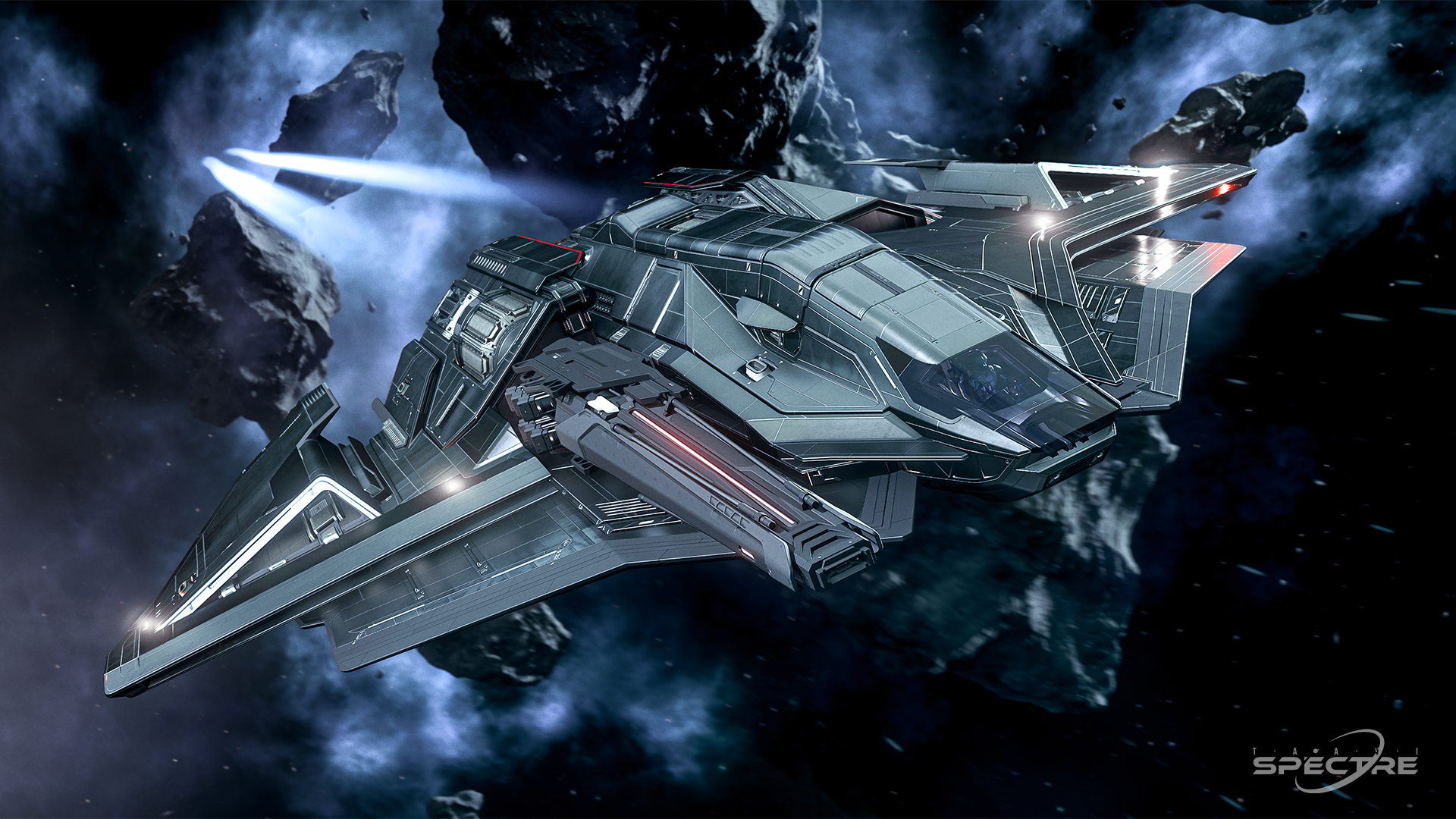 Aegis Avenger Titan flying in space showing its all-rounder design and hull details in Star Citizen