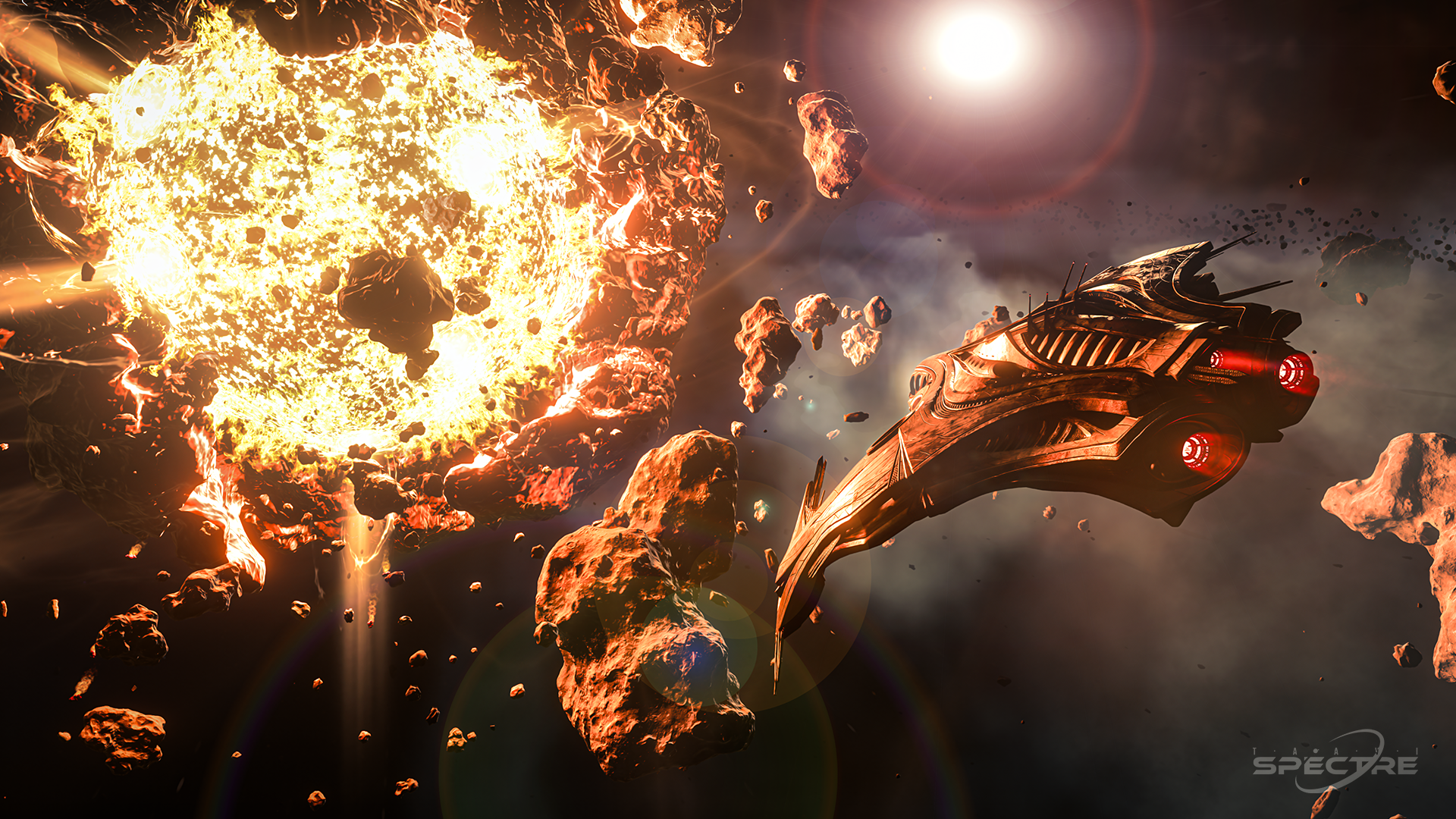 Aegis Avenger Titan flying in space showing its all-rounder design and hull details in Star Citizen