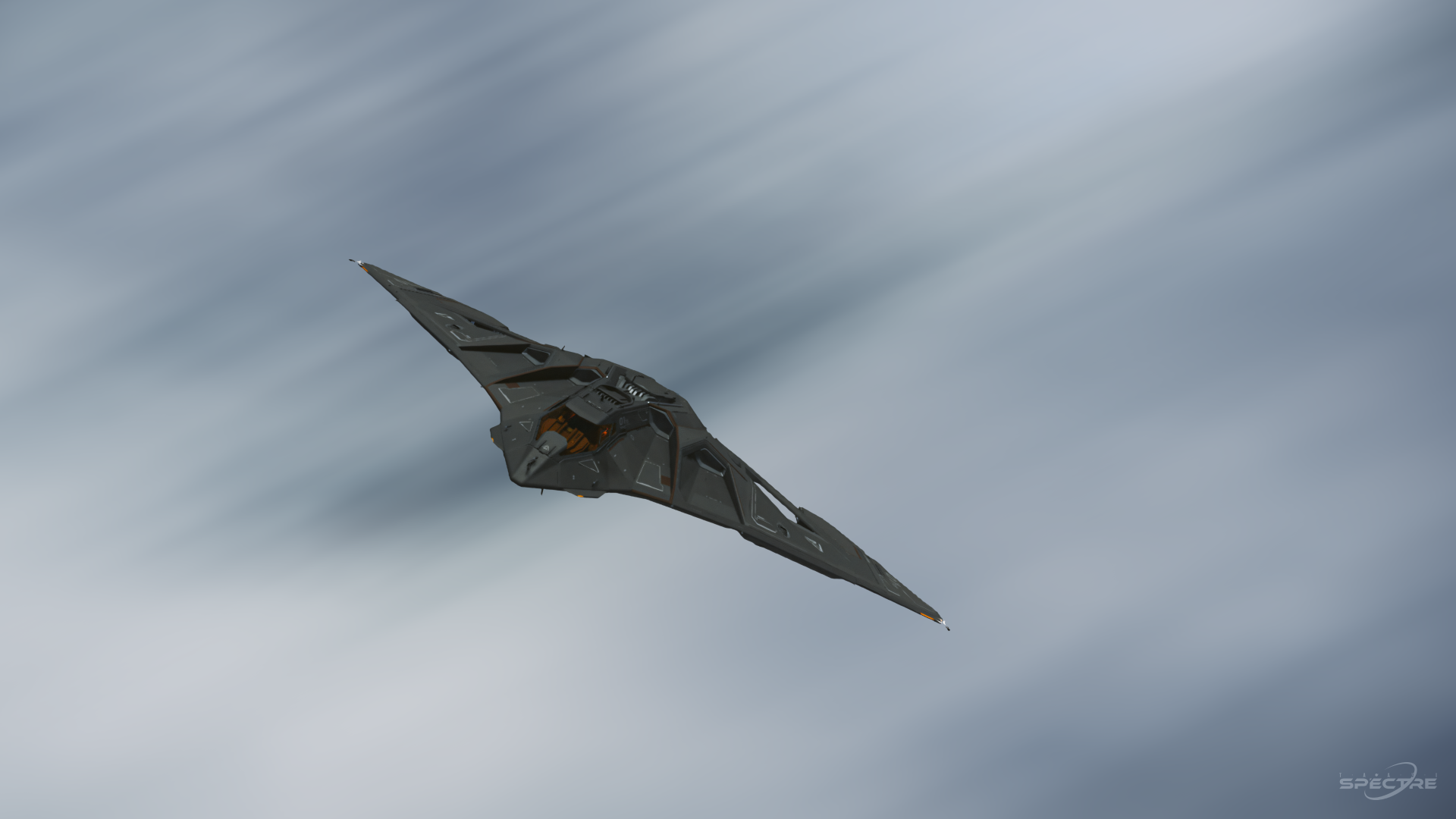 Aegis Eclipse stealth bomber in standard black paint flying through clouds in Star Citizen