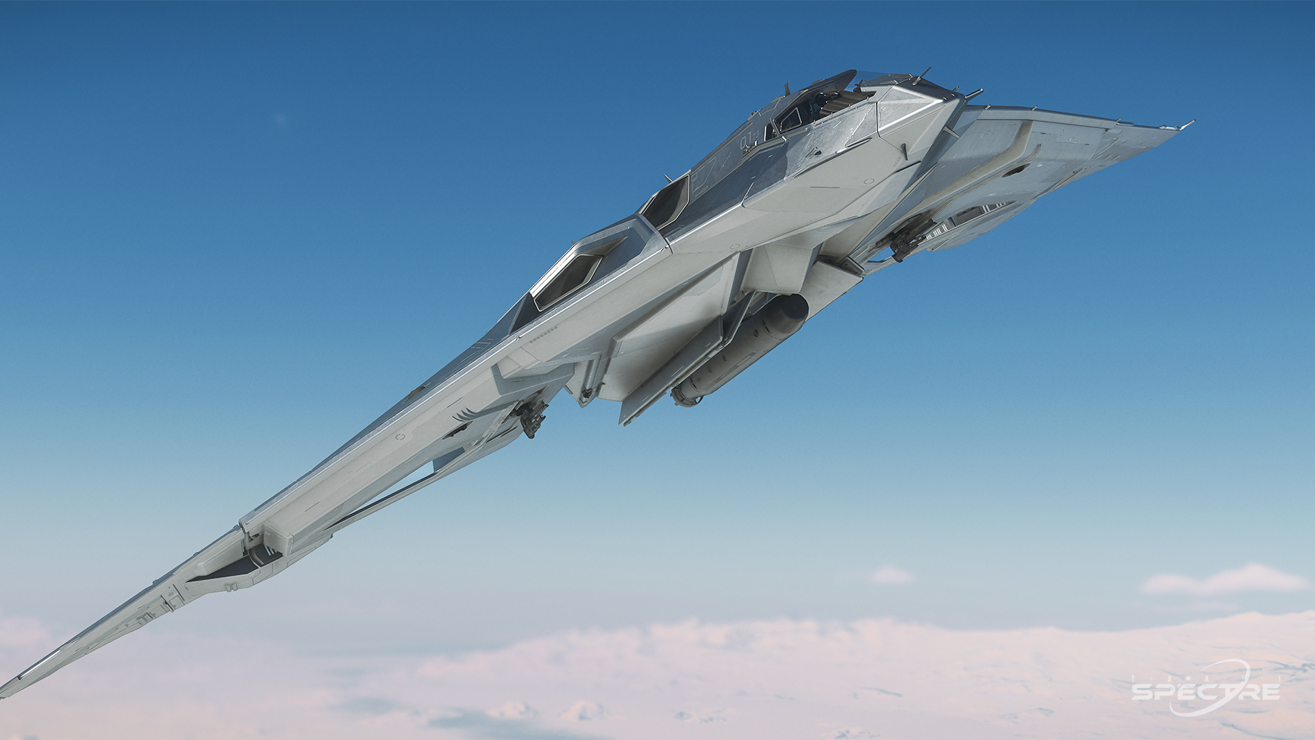 Aegis Eclipse stealth bomber in Meridian paint flying in atmosphere in Star Citizen