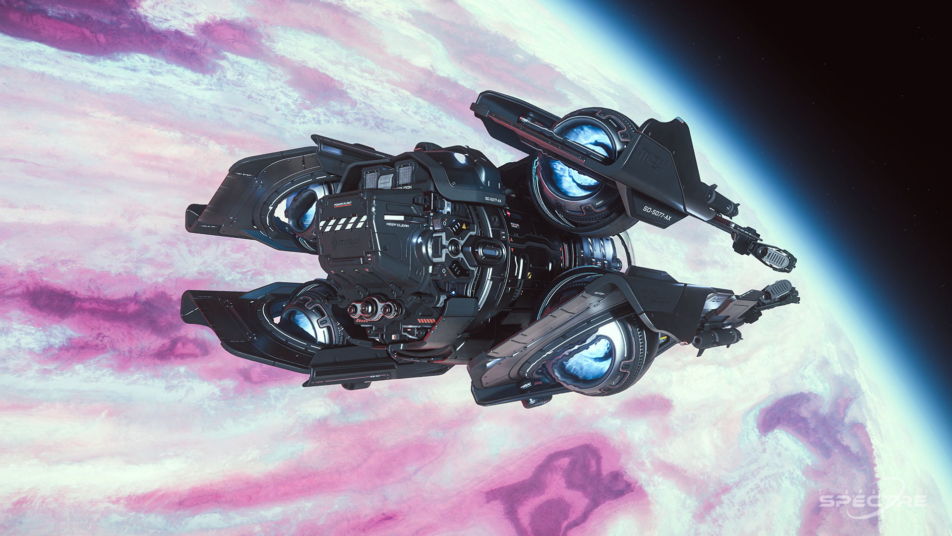 Aegis Avenger Titan flying in space showing its all-rounder design and hull details in Star Citizen