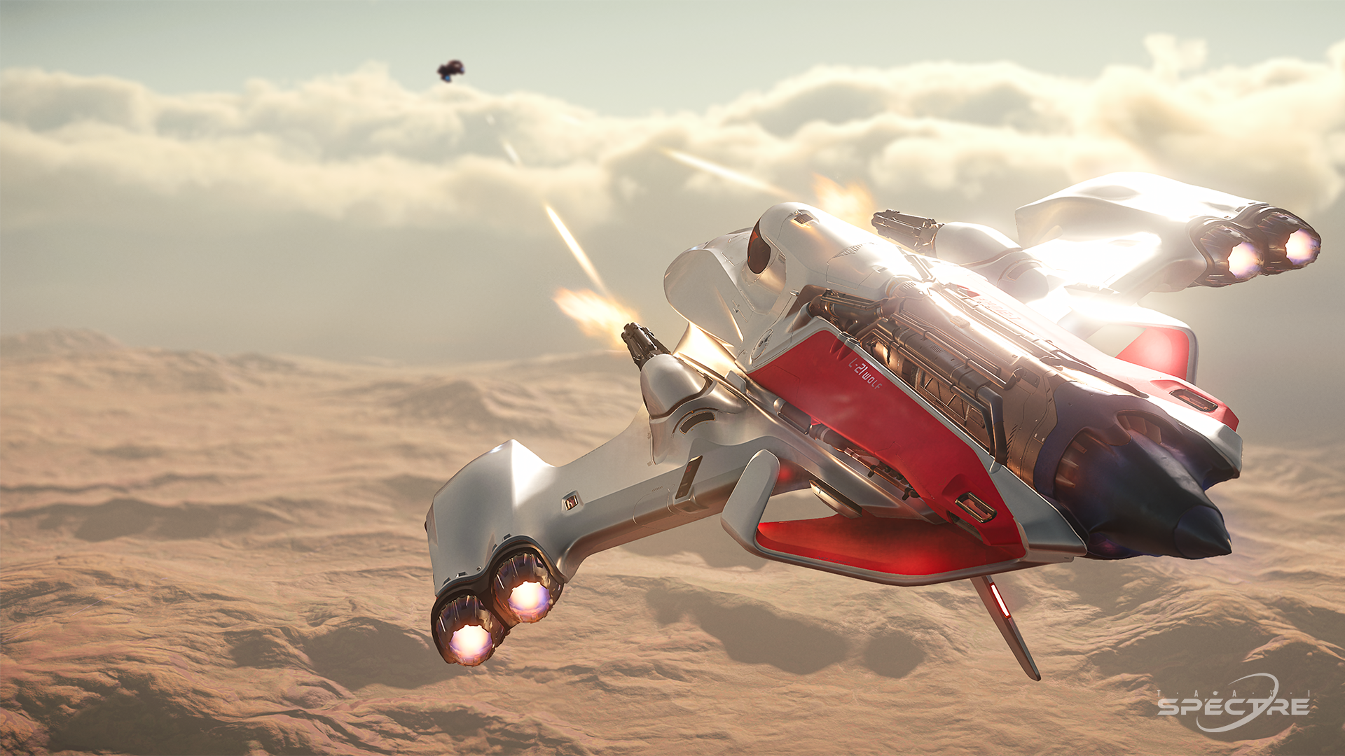 Aegis Avenger Titan flying in space showing its all-rounder design and hull details in Star Citizen