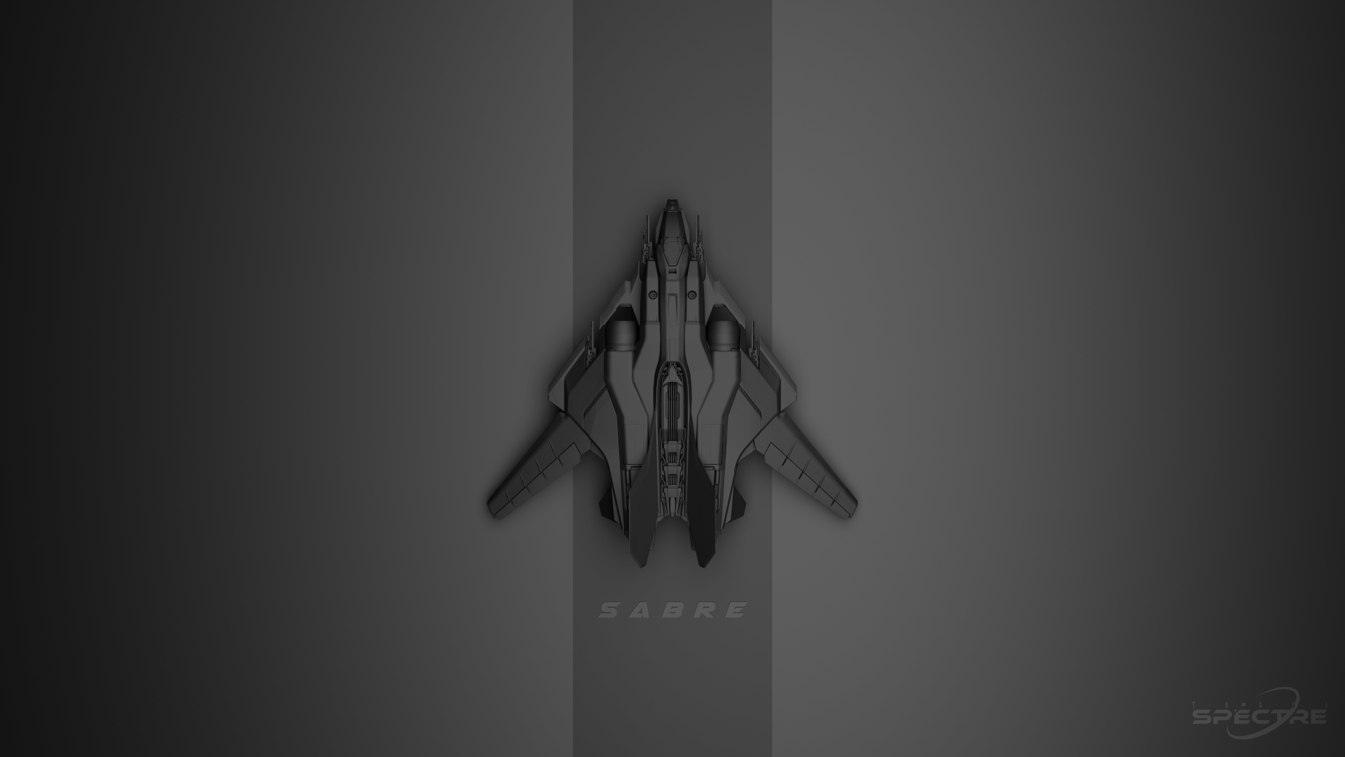 Star Citizen fanart rendering of the Sabre Comet by Aegis Dynamics, presented in a top-down view with a minimal dark background and strong focus on silhouette and geometry.