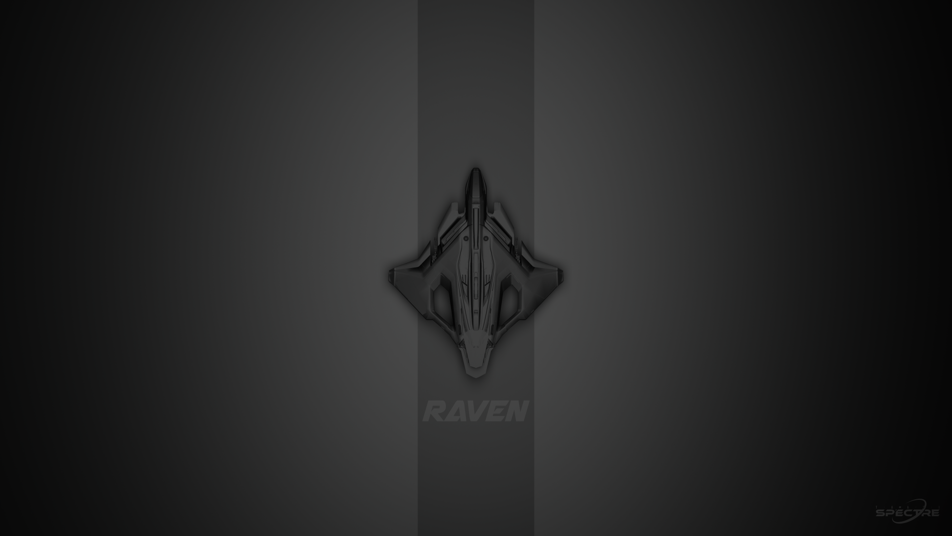 Star Citizen Sabre Raven fanart rendering with a dark, top-down composition emphasizing silhouette, symmetry, and subdued lighting.