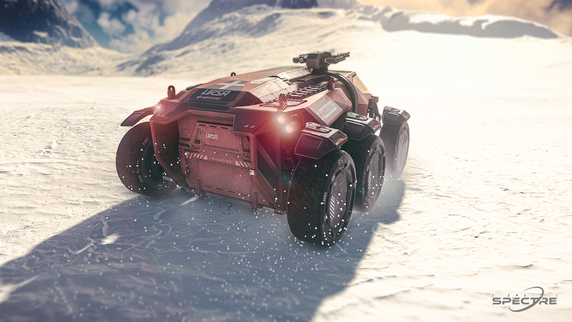 Aegis Gladius light fighter in Deck the Hull paint parked on a landing pad with open cockpit at sunset in Star Citizen