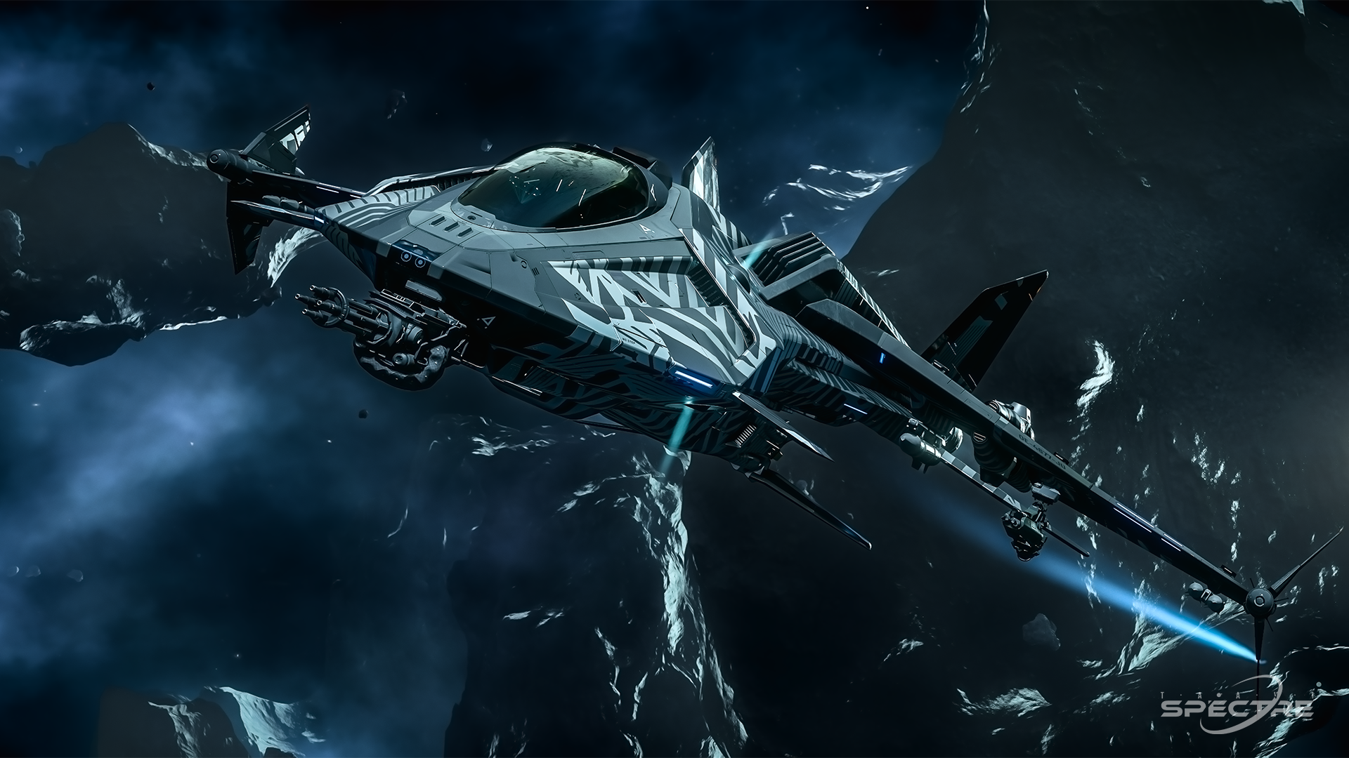Star Citizen Gladius wallpaper showing the Aegis Dynamics Gladius in Disrupt Camo, captured in space with cinematic lighting and emphasis on form and surface detail.